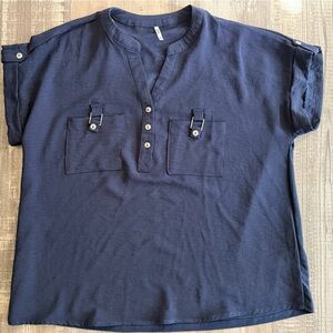 Navy Blue Short Sleeve Top